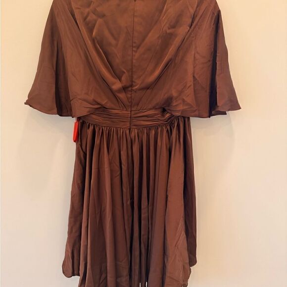 SATIN FLOWY CAPE SLEEVE MINI DRESS - Picture 5 of 10